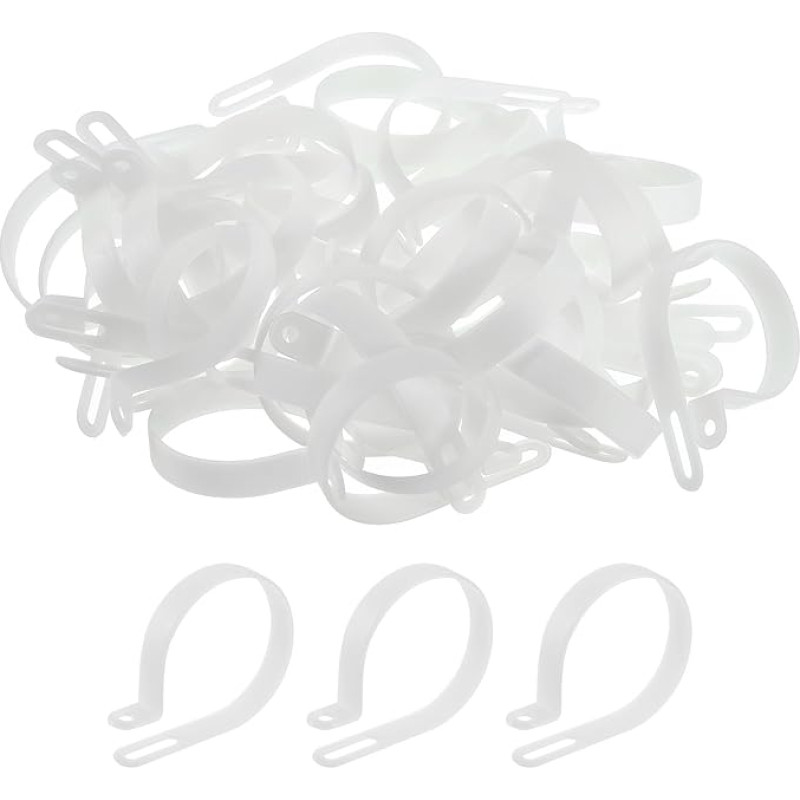 QUARKZMAN R-Type kabelių spaustukai, 50 mm 1,96 colio kabelių spaustukai, kabelių tvarkyklė, kabelių spaustukai, baltos spalvos, skirti kabelių tvarkymui, 200 vnt.