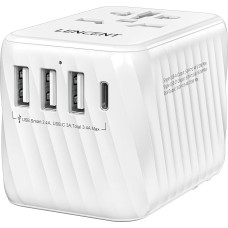 LENCENT Universal Travel Adapter, International AC Plug Adapter with 3 USB A Ports 1 Type C PD Wall Charger Worldwide Travel Adapter for US to EU UK Ireland Australia (Type C/G/A/I), White