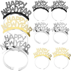Amosfun Pack of 9 2020 Glitter Happy New Year Headbands Headwear 2020 New Year's Eve Party Favours Gifts (Golden + Silver + Black)