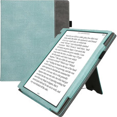 kwmobile dėklas, suderinamas su Pocketbook InkPad Eo/Bigme InkNote Color+ dėklu - Atlenkiamas dėklas su dirželiu rankai - Dirbtinės odos dangtelis - Mint Green Dark Grey