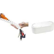 D-Line CZ252.5W Flexible Cable Trunking | Length 2.5 m, Diameter 25 mm - White & Cable Box EU/CTUSMLW/SW Cable Management Box for Hiding Cable Tangle - Small, White