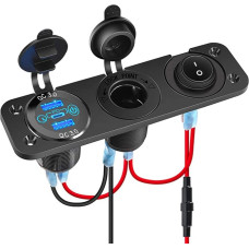 Automobilinio įkroviklio perjungimo skydelis, 12V-24 dvigubi QC3.0 USB prievadai + PD prievado įkrovimo lizdas su jutikliniu jungikliu + cigarečių žiebtuvėlio adapteris + įjungimo/išjungimo jungiklio perjungimo skydelis (3 skylių skydelis)