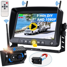 Magnetic Solar Reversing Camera Wireless 1080P Wireless Reversing Camera with 9600 mAh Battery No Drilling Rechargeable Reversing Camera Motorhome 7 Inch Monitor for Truck Car Caravan DVR