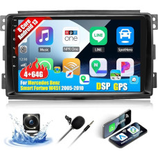 8 branduolių CAMECHO 4+64G Android 13 Carplay automobilinis radijas Mercedes Benz Smart Fortwo W451 2005-2010 9 colių ekrano radijas su Android Car, Bluetooth FM/RDS DSP Sat Nav GPS WiFi + atbulinės eigos kamera