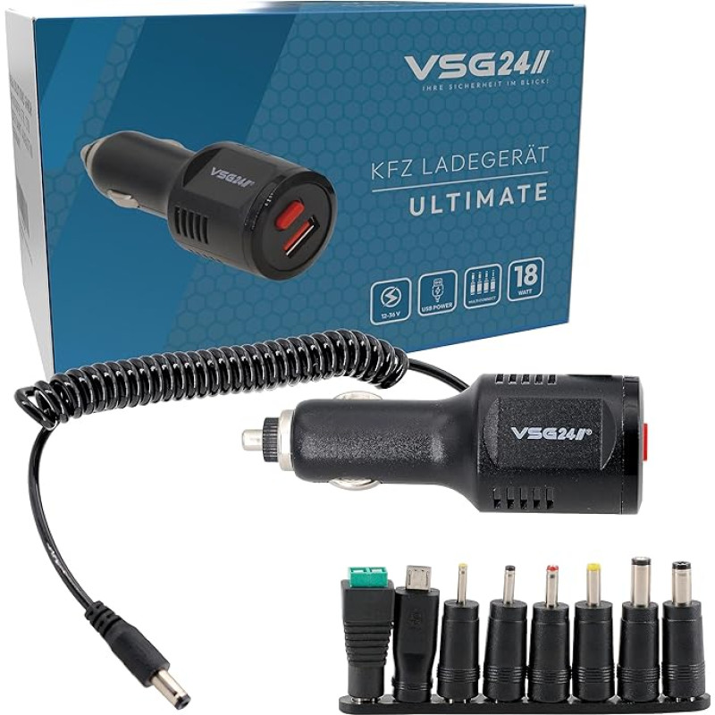 VSG24 USB prievado automobilinis įkroviklis USB cigarečių žiebtuvėlis su 8 adapteriais atbulinės eigos kameros monitorius 12 V / 24 V automobilinis USB adapteris automobilinis įkroviklis kištukinis maitinimo šaltinis automobilinis įkroviklis