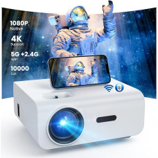 Native 1080P Full HD projektorius, 5G WiFi Bluetooth 10000Lux namų kino vaizdo projektorius 4K palaiko 300 colių ekraną LCD projektorius, suderinamas su išmaniuoju telefonu / nešiojamuoju kompiuteriu / televizoriumi / 