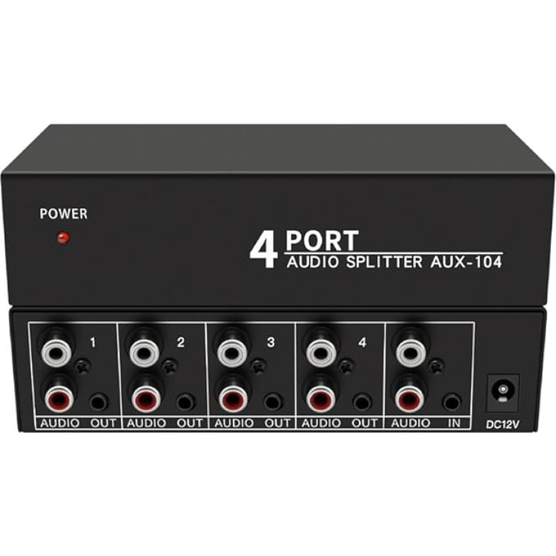 HiCOZZIE Audio-Splitter, 1 Eingang, 4 Ausgänge, RCA L/R, AUX-Splitter, Stereo, 1 x 4, Audio-Splitter, für PC, DVD, Splitter, EU-Stecker, einfach zu bedienen