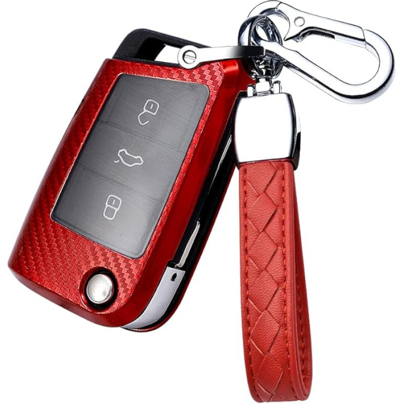 HIBEYO Automobilio raktų dėklas Flip Key tinka VW raktų dėžutei Minkštas TPU apsauginis dėklas Key Cover Polo Golf 7 MK7 Skoda Superb Seat Leon Key Case Key Fob Carbon Fibre Red