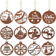 Otuuz Pack of 12 Christmas Tree Decorations Rust 8 cm Rust Decorative Hanger Rusty Christmas Decoration Deer Star Snowman Rust Decoration Metalinė Kalėdų dekoracija Kalėdų pakabukas Kalėdoms