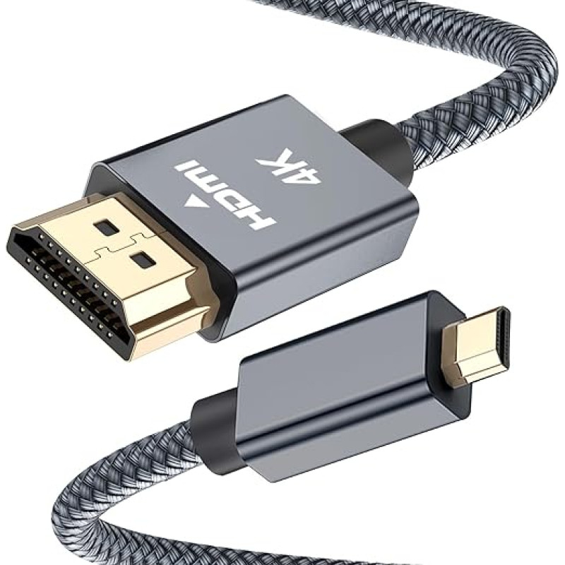 RUXELY Micro HDMI- HDMI kabelis 4,5 m, 4K 60Hz Micro HDMI kabelis, 3D ARC HDMI D- HDMI A kabelis, skirtas Raspberry Pi 4 4 4b, GoPro Black Hero 7 6 5, Sony fotoaparatui A6000 A6300, Nikon B500, Lenovo Yoga 3 Pro