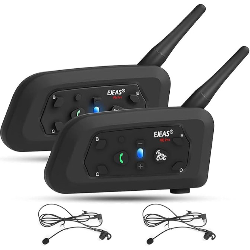 EJEAS V6C Referee Bluetooth Intercom, 850 mAh Full Duplex 1200 m Wireless Bluetooth Interphone with Referees Headset and Running Armband for Soccer Hockey Rugby Sports, USB-C (Pack of 2)