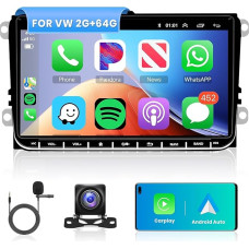 Hodozzy Android 2G + 64G automobilinis radijas VW Passat Golf 5 6 Jetta T5 Polo Touran Seat Caddy Beetle su belaidžiu CarPlay Android Car, 9 colių HD jutiklinis ekranas su Navi/Bluetooth/FM RDS radiju/WiFi/USB