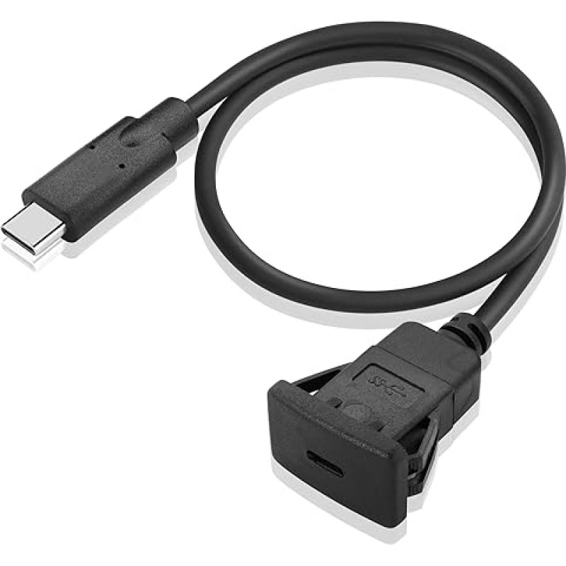 PNGKNYOCN USB C 3.1 įleistinio montavimo kabelis, 0,5 m ilgio kvadratinis C tipo vyriškos ir moteriškos lyties įleistinio montavimo prailginimo kabelis su sagtimi, skirtas automobilio, valties, sunkvežimio prietaisų skydeliui (C 3.1 tipo praėjimas)