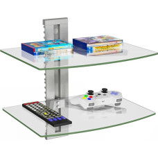 WALI CS202S Skaidrūs grūdinti stiklai DVD grotuvams, kabelinėms dėžutėms, žaidimų konsolėms, TV priedams, 2 lentynos (sidabrinės spalvos)