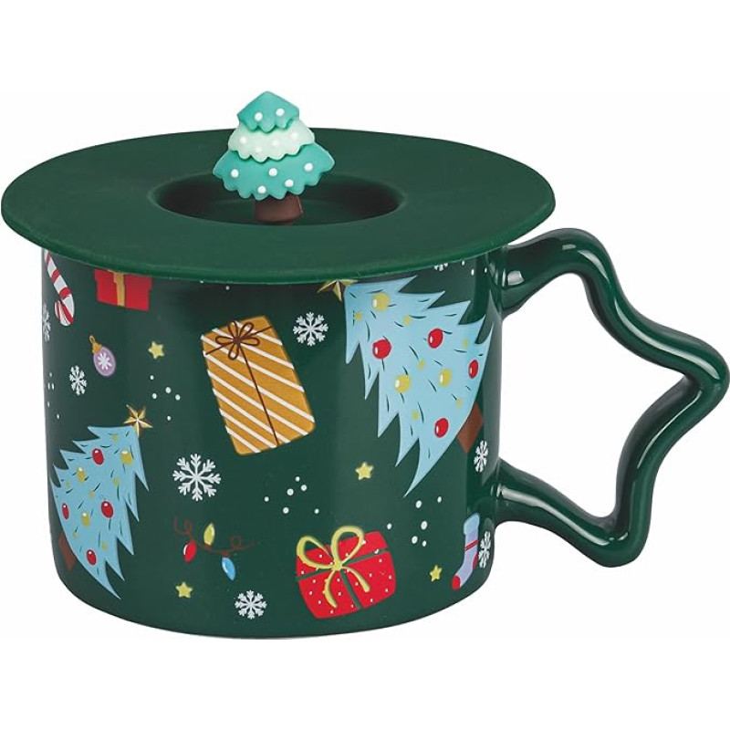 Becher 280ml Naujasis kaulinis porcelianas Porzellan Deckel Silikon Xmas
