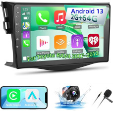 Techschermo [2+64G] Android 13 automobilinis radijas Toyota RAV4 2007-2012 m. su belaidžiu Carplay ir Android Car, 9 colių jutiklinio ekrano automobilinis radijas su WiFi GPS Mirror Link DSP FM/RDS radijas SWC+ AHD atbulinės eigos kamera