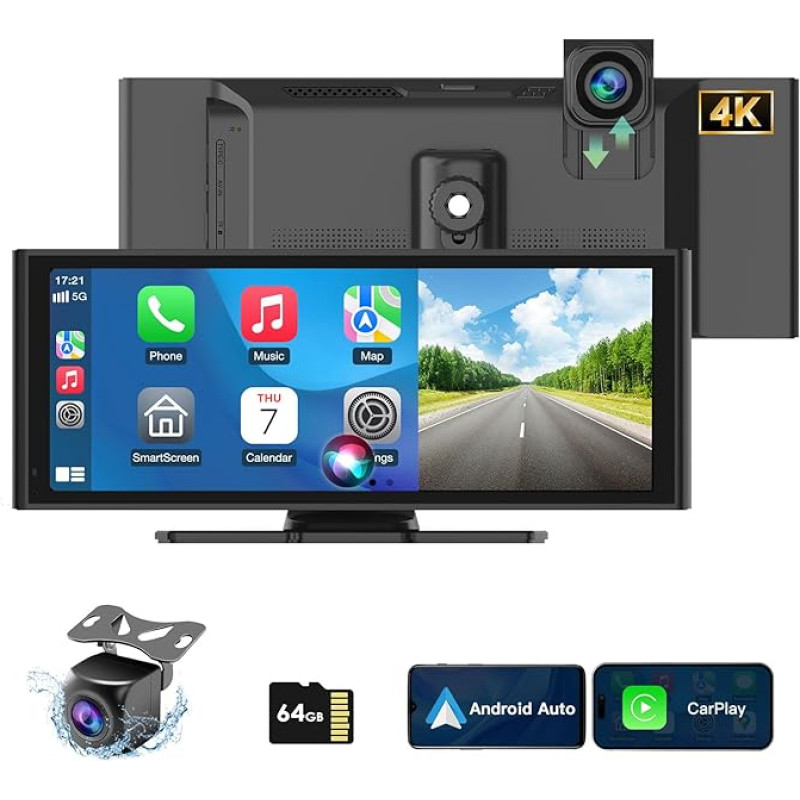 9,3 colių IPS jutiklinis ekranas su 4K HD Dash Cam ir 1080P galinio vaizdo kameros kilpa Nešiojamasis automobilinis radijas su navigacija Mirror Link 64G TF/FM/AUX/Bluetooth