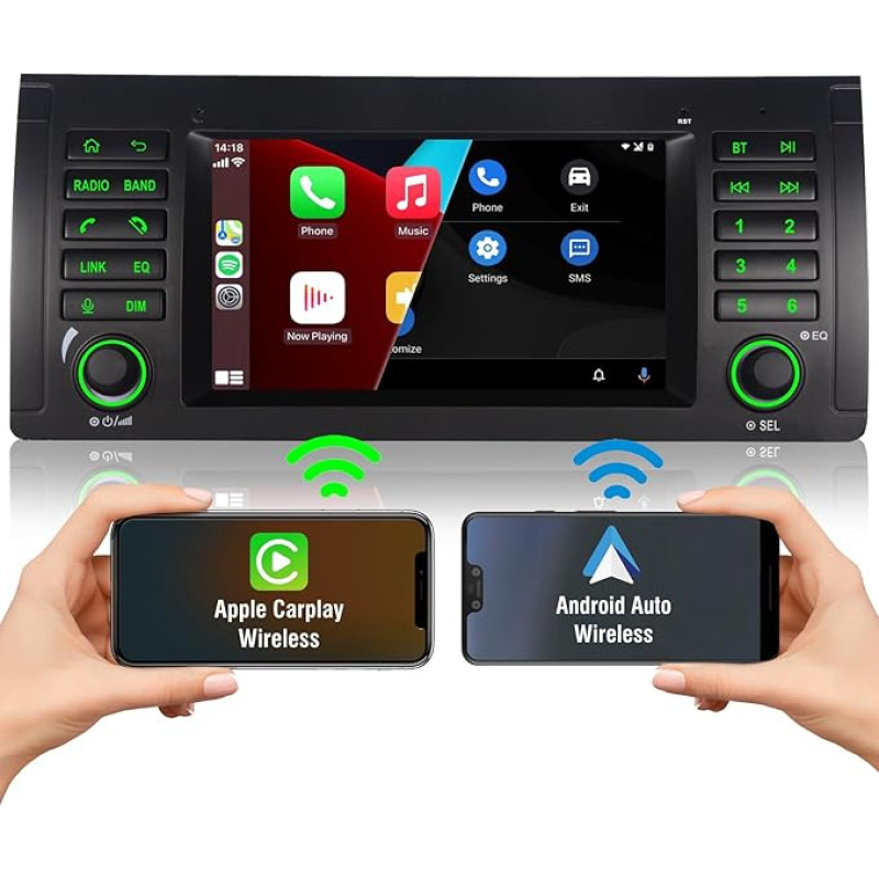 Automobilinis radijas Carplay BMW E39 E53 M5 X5 5 serijos radijo imtuvas suderinamas su belaidžiu Carplay Navi Android automobiliniu radijo imtuvu su Bluetooth DSP EQ žemų dažnių garsiakalbiu vairo valdymu USB AM FM RDS radijas 7 colių ekranas