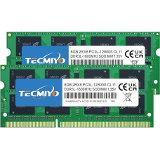 TECMIYO 16GB (2x8GB) DDR3 atminties modulis PC3L 12800S RAM Sodimm DDR3 / DDR3L 1600MHz CL11 PC3-12800 1.35V/1.5V 204Pin Non-ECC Unbuffered SODIMM atminties modulis RAM, skirtas 