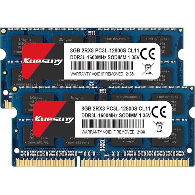 Kuesuny 16GB KIT (2 x 8GB) DDR3L / DDR3 1600MHz Sodim RAM PC3L / PC3 12800S PC3L / PC3 12800 1.35V / 1.5V CL11 204 Pin 2RX8 Dual Rank RAM No Buffer No ECC