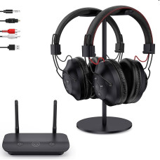 LETSACTIV Dual Wireless Headphones for TV with Transmitter and Headset Stand, 196ft Range with Optical, AUX, RCA and USB, High Volume, 40 Hours Playtime