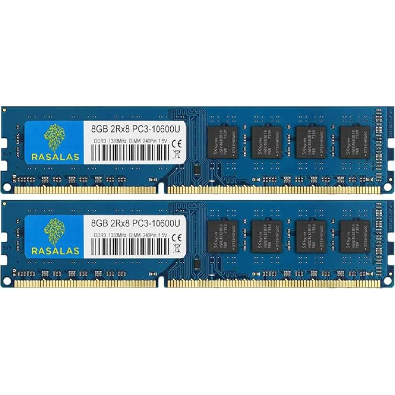 Rasalas PC3-10600 DDR3 1333 16GB rinkinys (2x8GB) DDR3 1333MHz 2Rx8 PC3 10600U 8GB atminties modulis 240 kontaktų 1,5 V CL9 staliniams kompiuteriams RAM