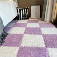 ycahowa 12 Stück 12 X 12 Zoll Quadratische Ineinandergreifende Schaumstoff-Bodenmattenfliesen Mit Rand, DIY-Flauschige Teppiche, Bodenschutzpolster for Zuhause(White+Purple,1cm)