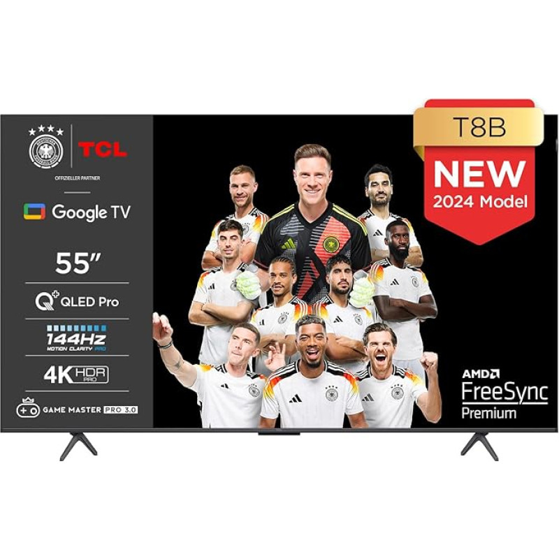 TCL 55T8B 55-Inch QLED Pro 144Hz Onkyo Gaming TV, 4K UHD, HDR Pro, Google TV (Dolby Vision IQ & Atmos, Motion Clarity, Hands-Free Voice Control, Compatible with Google Assistant & Alexa)