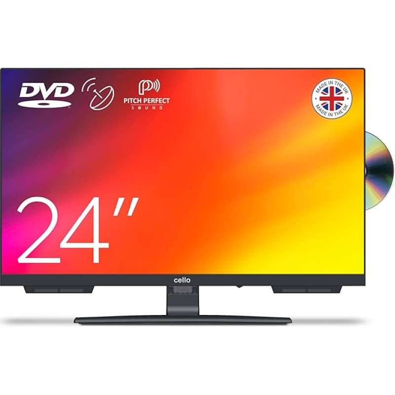 Cello C2424F 24 Inch HD LED TV with Frameless Integrated DVD Player Triple Tuner (DVB-C/-S2/-T2) Pitch Perfect Sound Ideal for Small Spaces [2024]