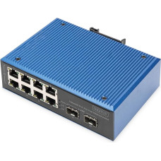 DIGITUS tinklo komutatorius - 10 Fast Ethernet prievadų - 8X RJ45 + 2x Gigabit SFP Uplink - IP40 - tvirtinimas ant DIN bėgio - 10/100 Mbps - pramoninė serija