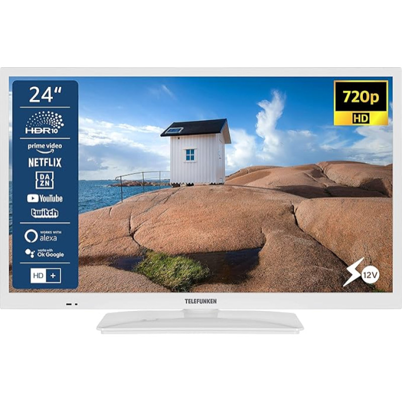 TELEFUNKEN XH24SN550MV-W 24 Inch TV/Smart TV (HD Ready, HDR, Triple Tuner, 12 Volt) - 6 Months HD+ Included [2023]