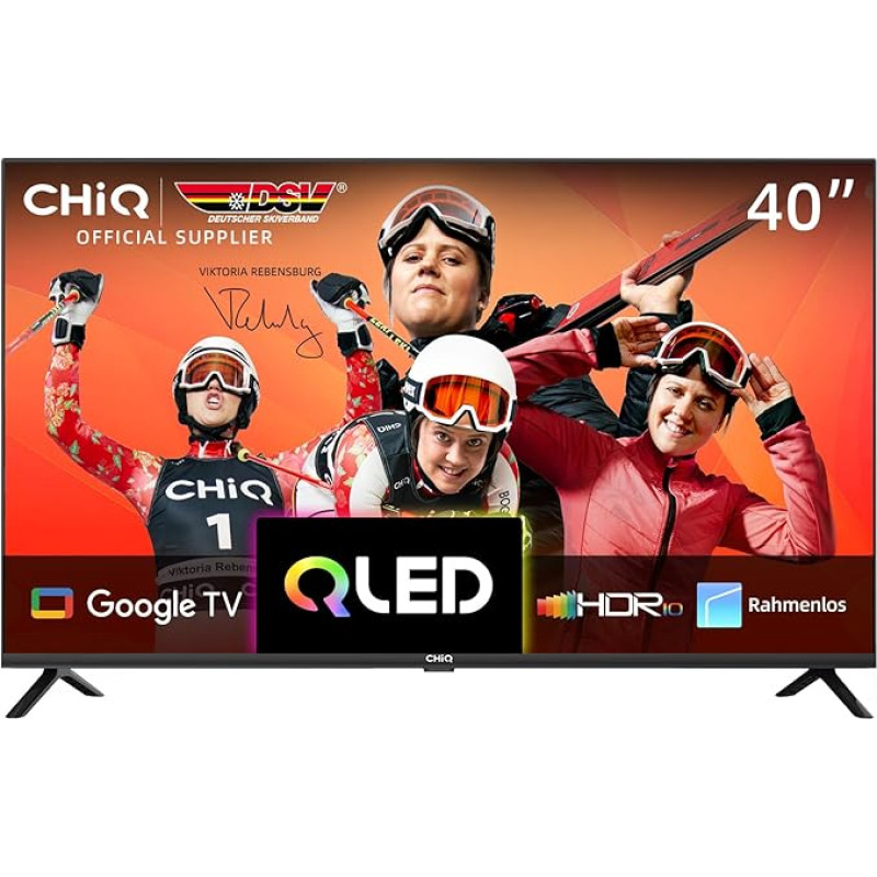 CHIQ TV L40QH7G 40 Inch QLED TV, HDR10, Frameless Design, Google TV, Google Assistant, Chromecast HDR10 and HLG, Quad-Core A55 CPU, WLAN, DBX-tv, Triple Tuner (DVB-T2/C/S2)