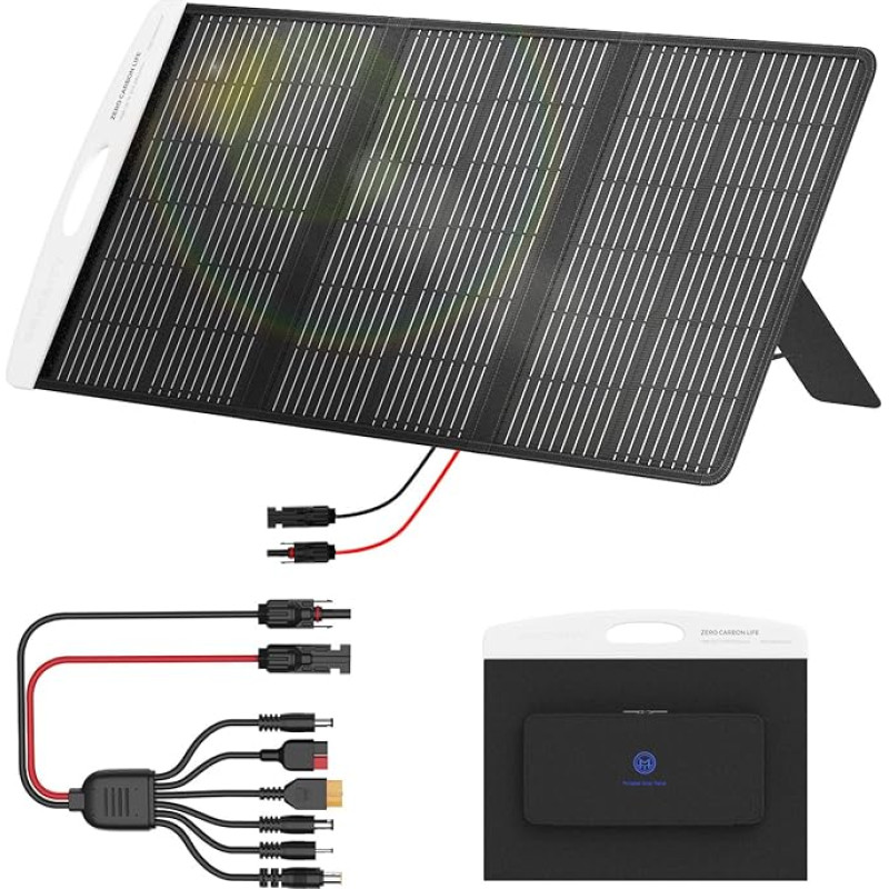 Foldable Solar Panel, 100 W Solar Panel with ETFE Monocrystalline Solar Cell for Power Station, Solar Charger with MC4/6-in-1 Solar Panel Plug, Adjustable Stand, IP65 Waterproof for Camping, Garden,