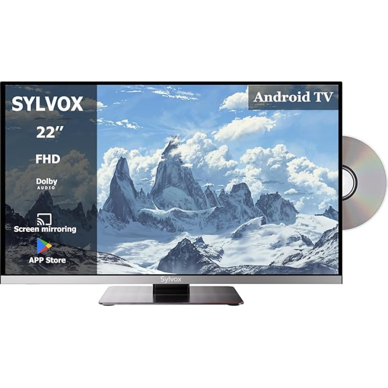 SYLVOX 22 Inch Smart TV for Motorhomes, DVD Play Built-in, Mobile Phone on TV, DC 12V Android 11 TV, 1080P, ATV DTV, Extremely Narrow Bezel, Ideal for Motorhomes, Living Rooms