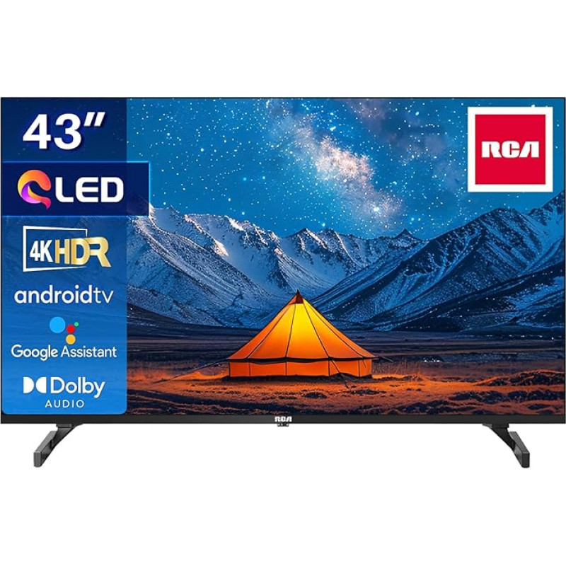 RCA QLED Smart TV 43 Inch TV Android TV 4K HDR HLG Dolby Audio Google Assistant Triple Tuner HDMI USB Bluetooth WiFi