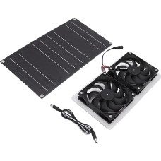 Saulės kolektorių ventiliatorių rinkinys, 100 W oro sąlygoms atsparus dvigubas ventiliatorius su kabeliu, mažai triukšmo keliantis saulės ventiliatorius, skirtas lauke, mažiems viščiukams, šiltnamiams, pašiūrėms, naminių gyvūnėlių nameliams
