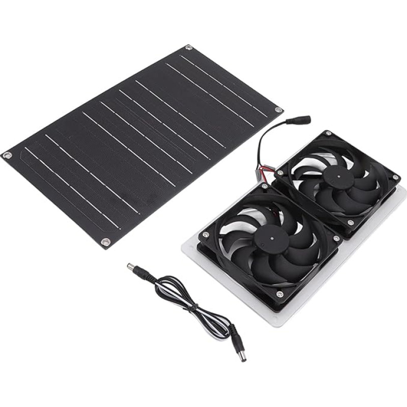 Solar Panel Fan Set, 100W Weatherproof Double Fan with Cable, Low Noise Solar Extractor Fan for Outdoors, Small Chicken Coops, Greenhouses, Sheds, Pet Houses