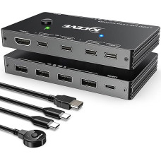 USB-C KVM jungiklis, KCEVE KVM C tipo jungiklis, palaiko 4K @ 60Hz, skirtas 2 C tipo kompiuteriams, kurie dalijasi klaviatūra, pele ir monitoriumi, palaiko 87W PD greitąjį įkrovimą