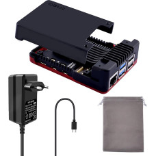 GeeekPi Argon NEO 5 BRED korpusas Raspberry Pi 5 su maitinimo šaltiniu PD 27W 5.1V 5A USB C, Raspberry Pi 5 aliuminio korpusas su integruotu ventiliatoriumi, Argon NEO 5 juodai raudonas korpusas