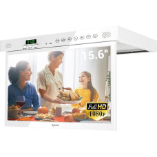 SYLVOX 15.6 Inch Kitchen TV Undermount Foldable Smart Google TV Kitchen TV with WLAN HBBTV, Screen Mirroring, Remote Control with Voice Control, Triple Tuner, ±180° Rotation, White