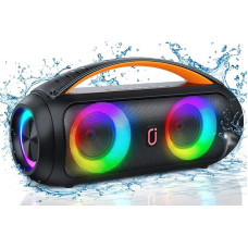 JAUYXIAN Bluetooth Speaker, Portable IPX5 Waterproof Speaker Music Box with Light for Outdoors, Stereo Sound Loud with Powerful Bass, Supports USB/TF Card/AUX/FM/Rec for Party