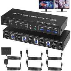 USB 3.0 KVM jungiklis 4 kompiuteriams 2 monitoriams 