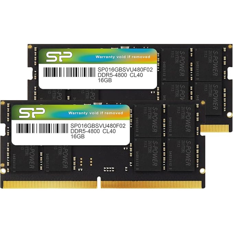 Silicon Power DDR5 32GB (2x16GB) 4800MHz (PC5-38400) 262-pin CL40 1.1V SODIMM Non-ECC Nešiojamųjų kompiuterių operatyvioji atmintis SP032GBSVU480F22