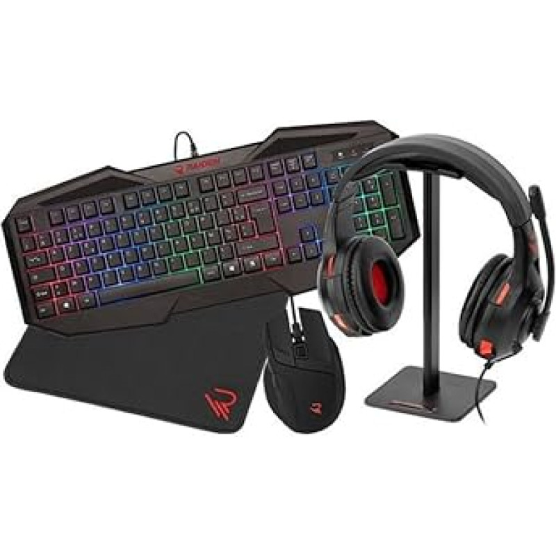 Raiden - 5 in 1 Gaming-Zubehör für PC - AZERTY-Tastatur - Maus - Matten - Gamer-Headset und Kopfhörerständer