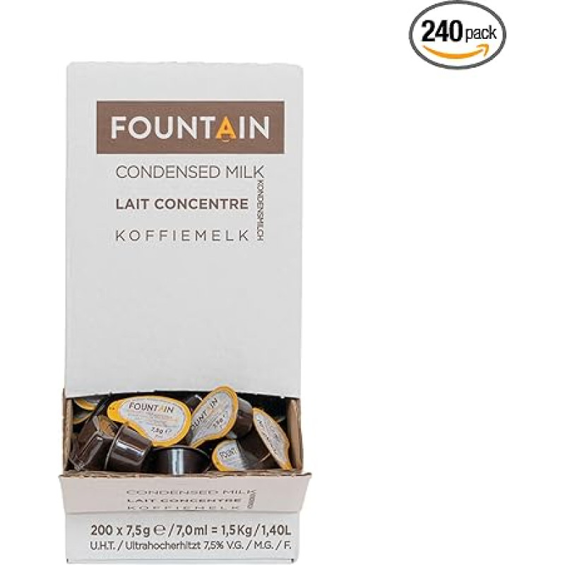 FOUNTAIN Coffee Cream Individually Packed in Bulk Pack, Portion Milk for Coffee in Practical Milk Can Dispenser, Single Portions Coffee Cream Perfect for a Cup, 7.5 g x 240 Pieces