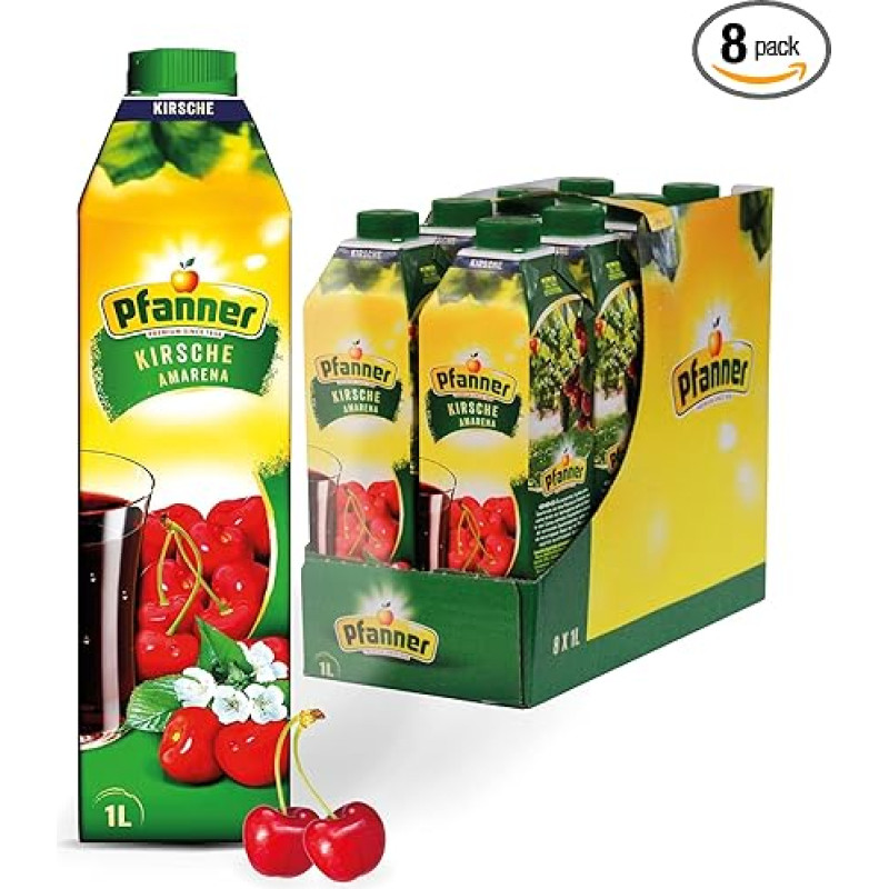 Pfanner Cherry Ketar (8 x 1 L) - 30% Fruit Content - Cherry and Elderberry Fruit Drink - Storage Pack