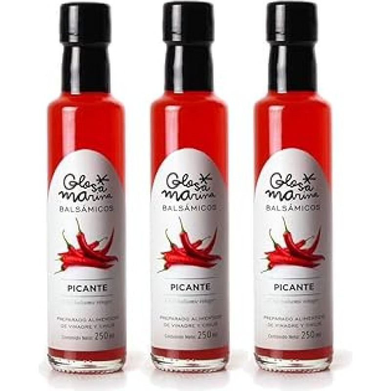 GLOSA MARINA Picante Crema Balsámica Picante Balzaminis actas Picante Balzamico Gurmaniškas actas Kreminis aitriųjų paprikų aštrus Pakuotė 3 x 250 ml