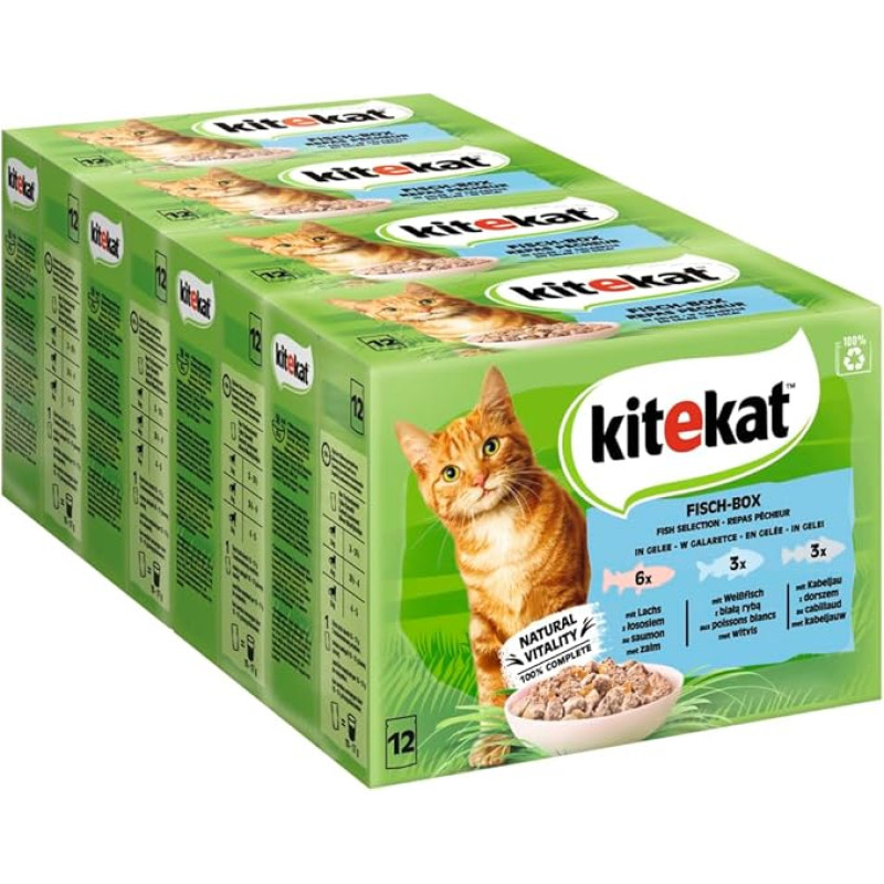 KITEKAT Portion Bag Multipack Fish Box in Jelly 4 x 12 x 85 g Cat Food Wet Food