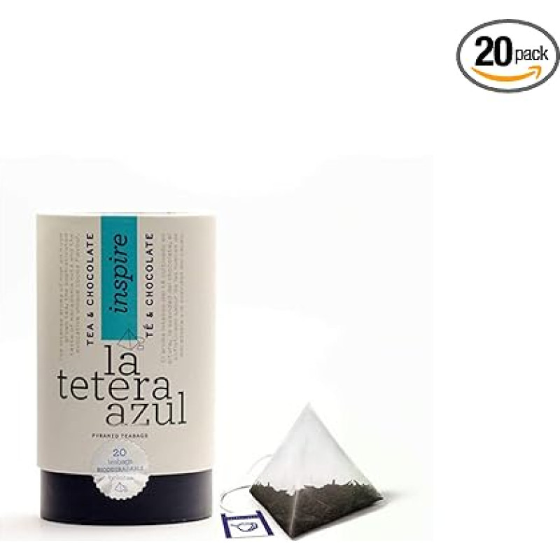 LA TETERA AZUL Premium Black Tea with Cocoa, Coconut and Macadamia Nut. Tea & Chocolate. Pot of 20 Pyramids.