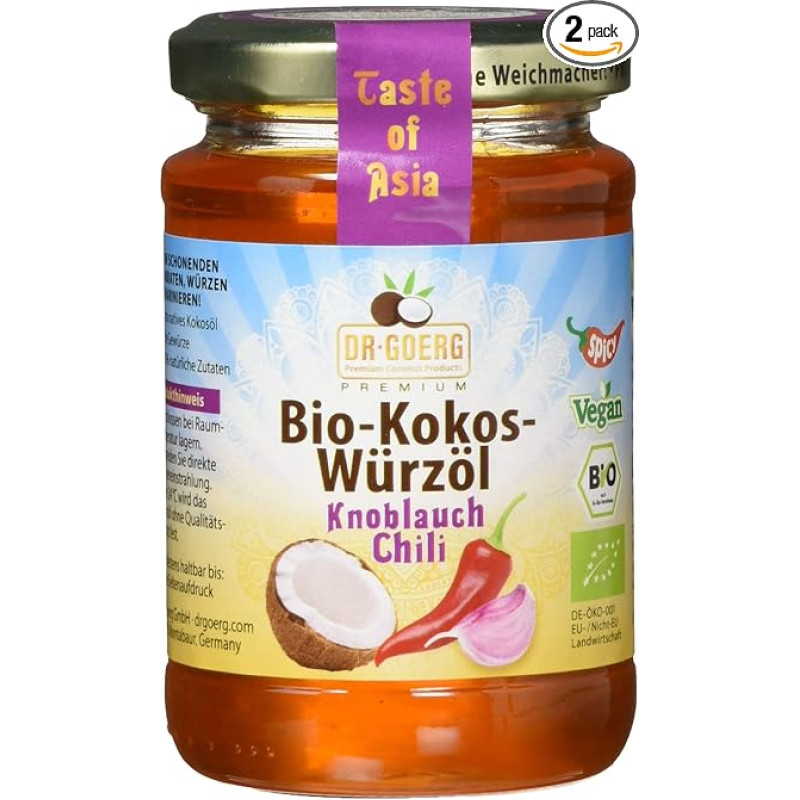 Dr. Goerg Premium ekologiškas prieskonių aliejus česnakinis aitriųjų paprikų, 2 vnt. (2 x 180 g)